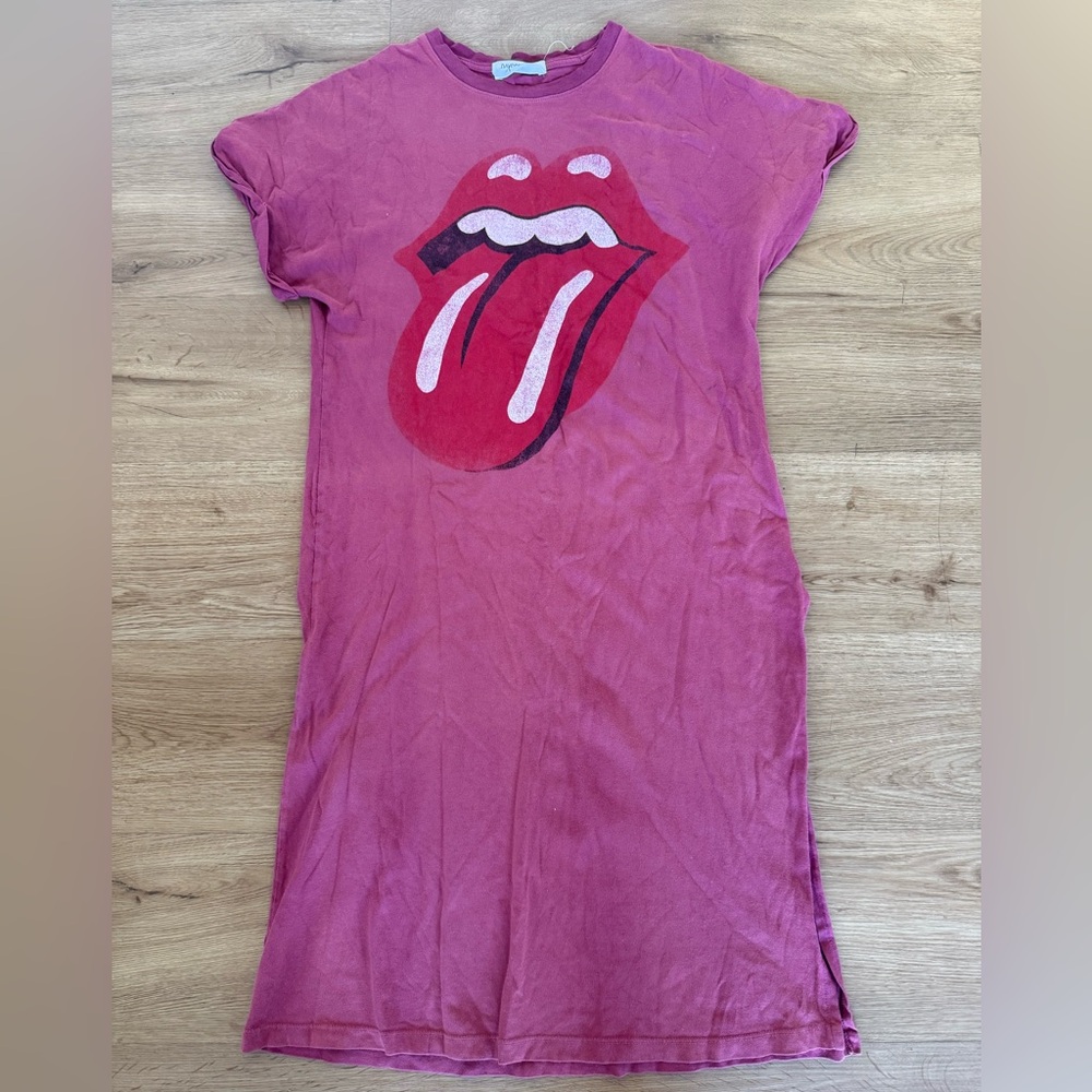 Free People Daydreamer Burgundy Rolling Stones Oversized T-Shirt Dress Size XS